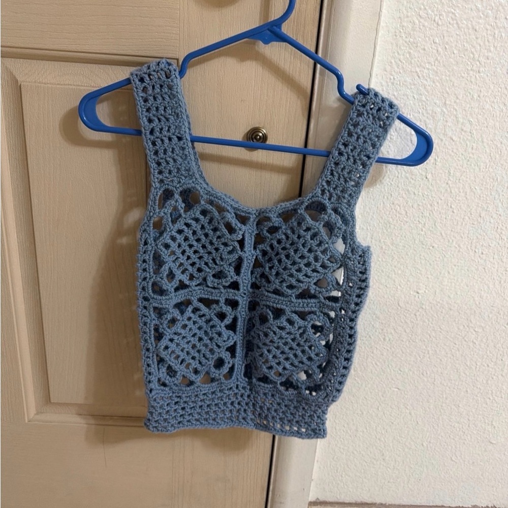Source Unknown Blue Crochet Tank Top